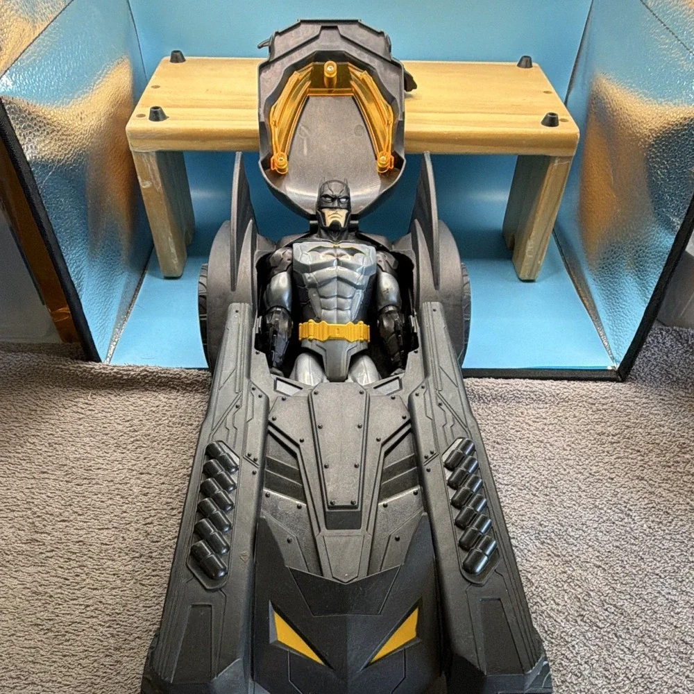 2 Batman Batmobile Cars Vehicle Playset Set w/ Batman Figure Plastic Black Gray